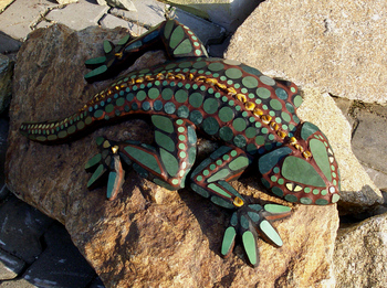 Mosaike für Garten: Mosaik : Leguan smaragd-gold 2