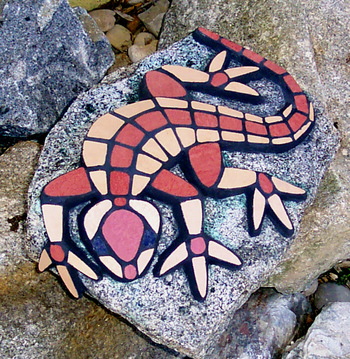 Mosaike für Garten: Mosaik : Eidechse rot-rosa