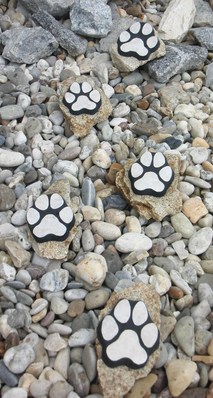 Mosaike für Garten: Hundepfoten,grau