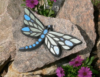 Mosaike für Garten: Libelle-groß-grün/blau