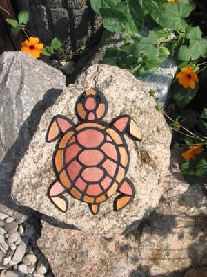 Mosaike für Garten: Schildkröte-klein-gold/kupfer