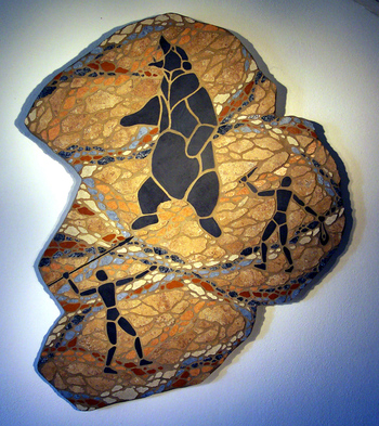 Mosaik-Gemälde: Mosaikkunst: Steinzeit-Bärenjagd