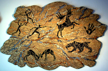 Mosaik-Gemälde: Mosaikkunst: Steinzeit-Die Jagd