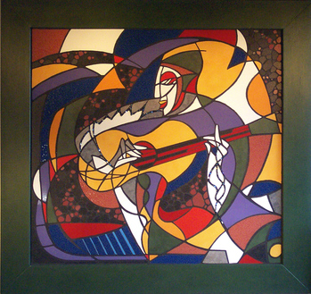 Mosaik-Gemälde: Mosaik: Die Gitarrenspielerin