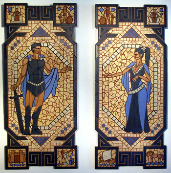 Mosaik-Gemälde: Mosaikkunst: Kampf um Troja: Paris und Helena