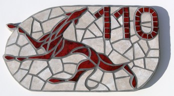 Mosaik-Gemälde: Mosaikkunst: Hausnummer mit Windhund, 3-stellig