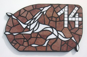 Mosaik-Gemälde: Mosaikkunst: Hausnummer mit Windhund -2-stellig