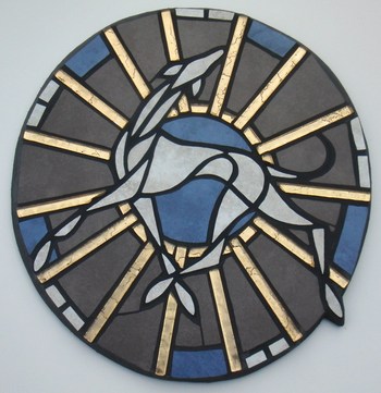 Mosaik-Gemälde: Mosaikkunst: tänzelnder Windhund